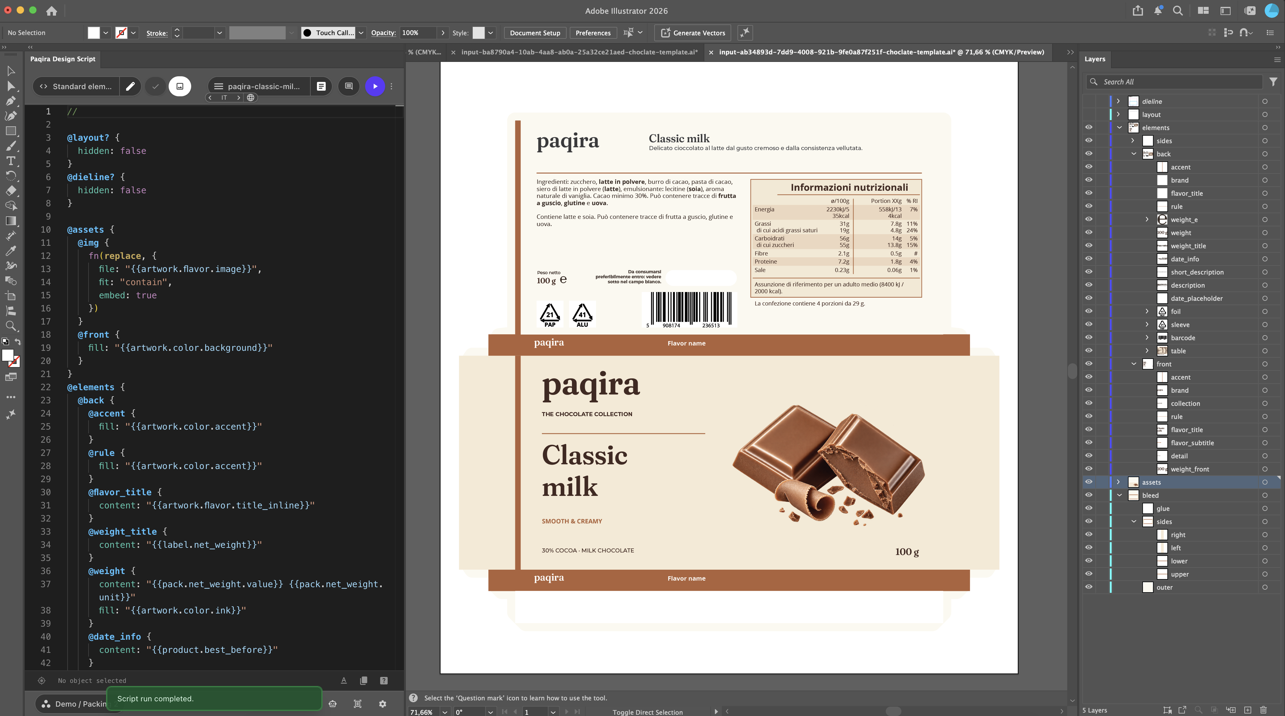 Painel do Paqira Plugin no Adobe Illustrator